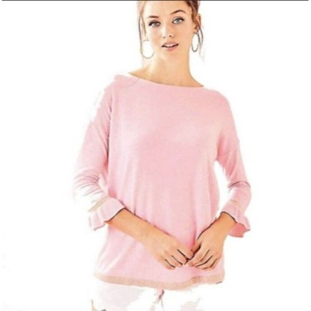 Lilly Pulitzer Charla Ruffle Sweater XL Pink Coral Reef